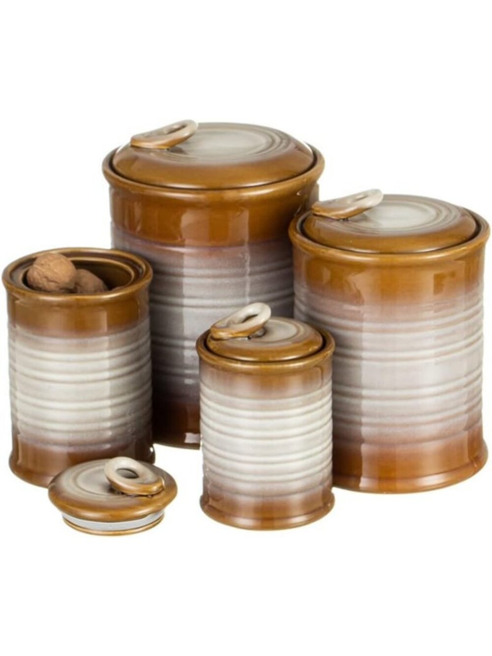 Stylish Ceramic Food Storage Jars Set of 4 for Kitchen Organization - Brown